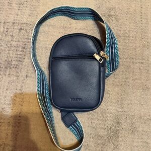 TELENA Mini Crossbody Phone Bag Blue Faux Leather Small Zip Shoulder Purse